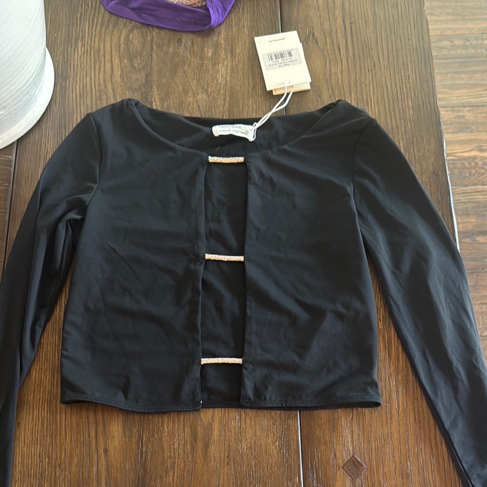 Peppermayo Black Long Sleeve Crop Top with Cut Out